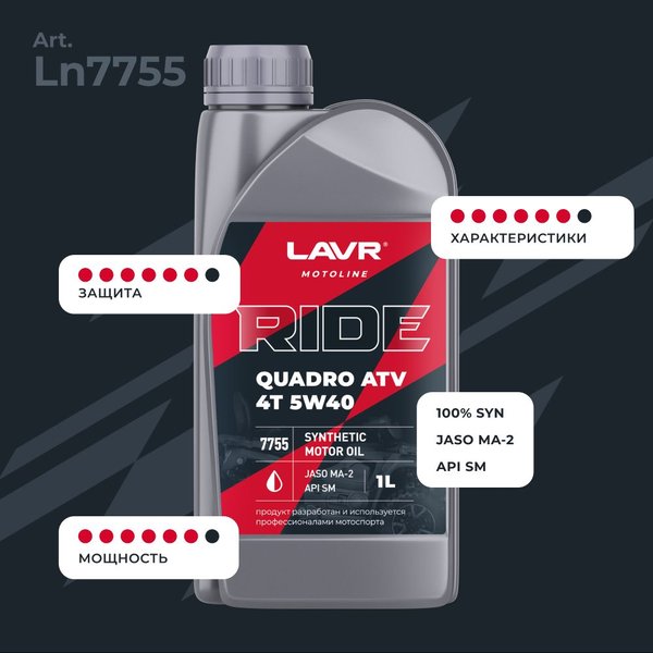 Масло моторное LAVR MOTO RIDE QUADRO 4Т 5W-40 (1л/0,9кг) (марк.)